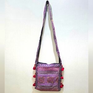 Purple and Red Crossbody Bag with Textured Fabric